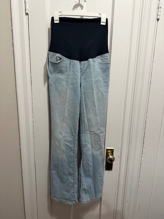 Ingrid & Isabel Pants - Ingrid & Isabel Light Wash Wide Leg Maternity Jeans with Black Panel